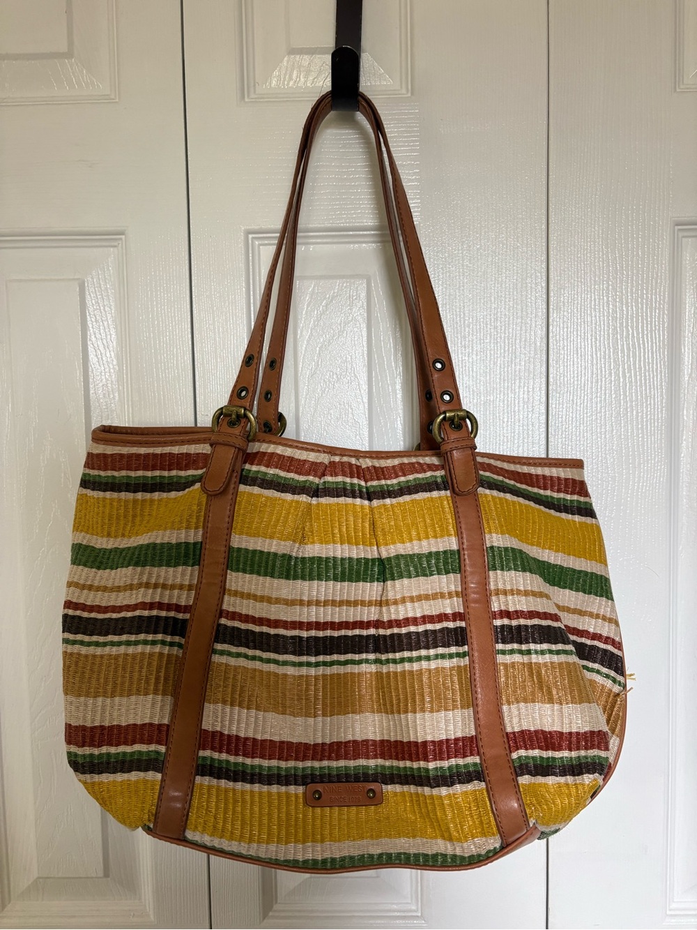 Vintage Nine West Striped Shoulder Bag - Yellow, Green, Brown